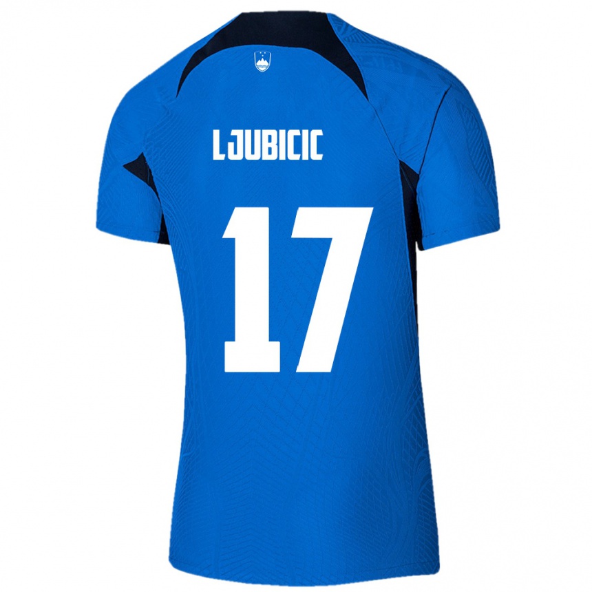 ילדים כדורגל סלובניה Egon Ljubicic #17 כחול לבן הרחק ג'רזי 26-28