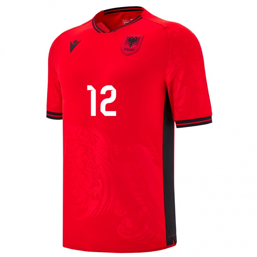 גברים כדורגל אלבניה Daniel Culi #12 שחור אדום ג'רזי ביתית 26-28