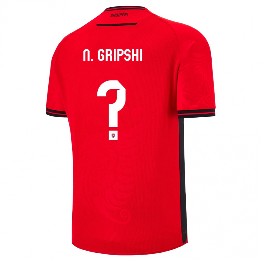 גברים כדורגל אלבניה Naim Gripshi #0 שחור אדום ג'רזי ביתית 26-28