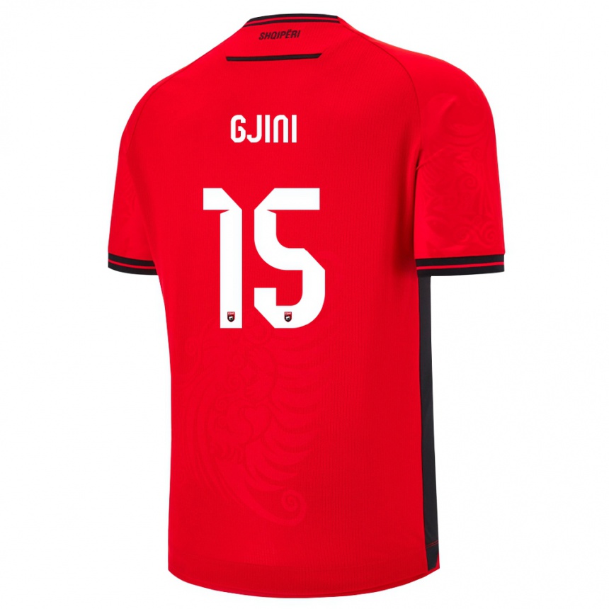 גברים כדורגל אלבניה Elmando Gjini #15 שחור אדום ג'רזי ביתית 26-28