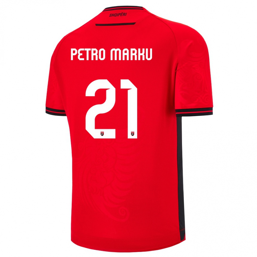 גברים כדורגל אלבניה Petro Marku #21 שחור אדום ג'רזי ביתית 26-28