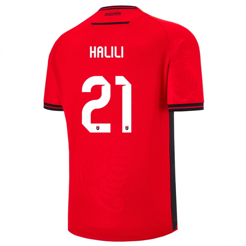 גברים כדורגל אלבניה Renato Halili #21 שחור אדום ג'רזי ביתית 26-28