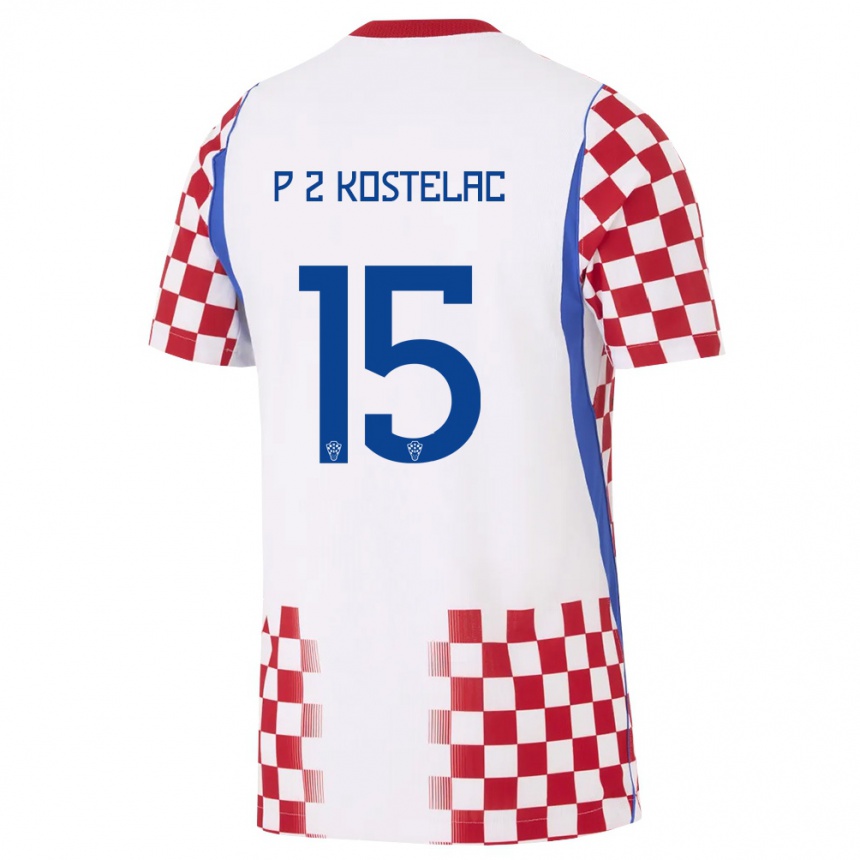 גברים כדורגל קרואטיה Petar Zvonimir Kostelac #15 לבן אדום כחול ג'רזי ביתית 26-28