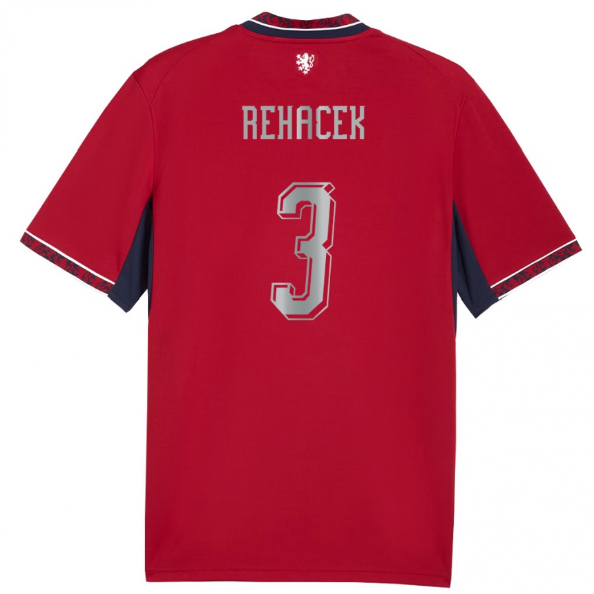 גברים כדורגל צ'כיה David Rehacek #3 אדום לבן כהה ג'רזי ביתית 26-28