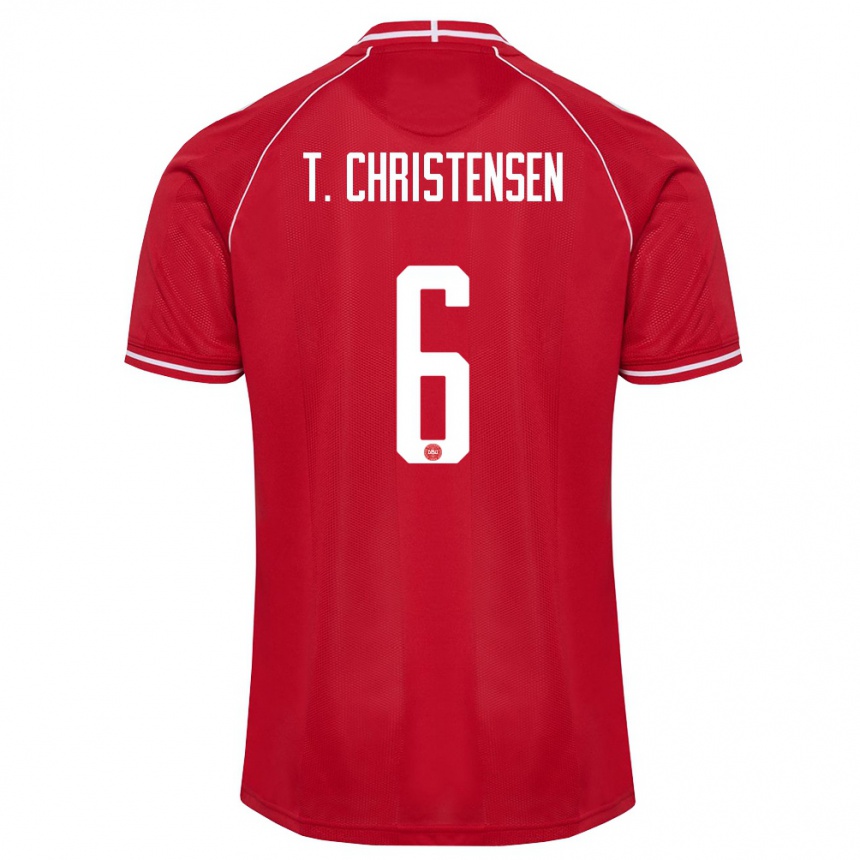 גברים כדורגל דנמרק Tristan Christensen #6 אדום לבן ג'רזי ביתית 26-28
