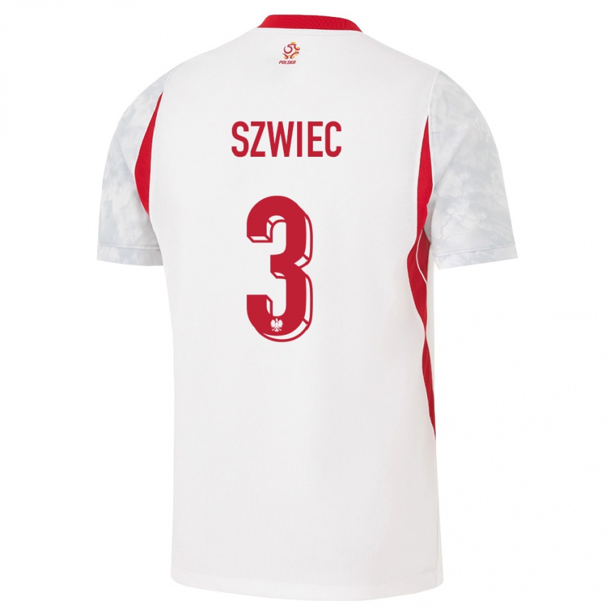 גברים כדורגל פולין Dawid Szwiec #3 לבן אדום אפור ג'רזי ביתית 26-28