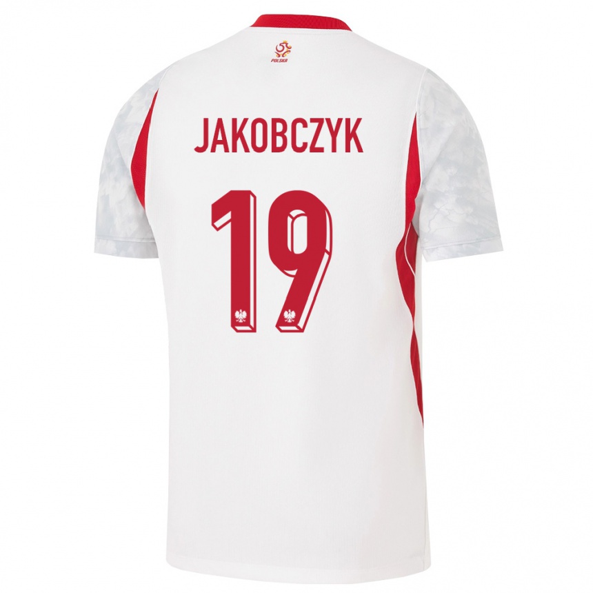 גברים כדורגל פולין Kamil Jakobczyk #19 לבן אדום אפור ג'רזי ביתית 26-28