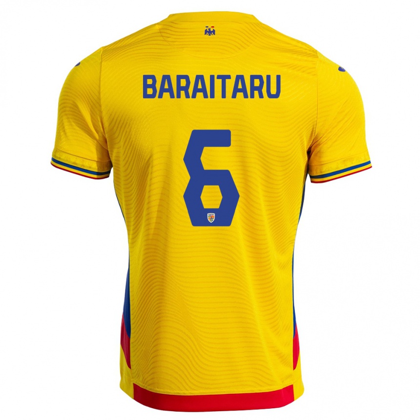 גברים כדורגל רומניה Mario Bărăitaru #6 צהוב אדום ג'רזי ביתית 26-28