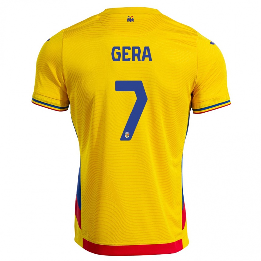 גברים כדורגל רומניה Alin Gera #7 צהוב אדום ג'רזי ביתית 26-28