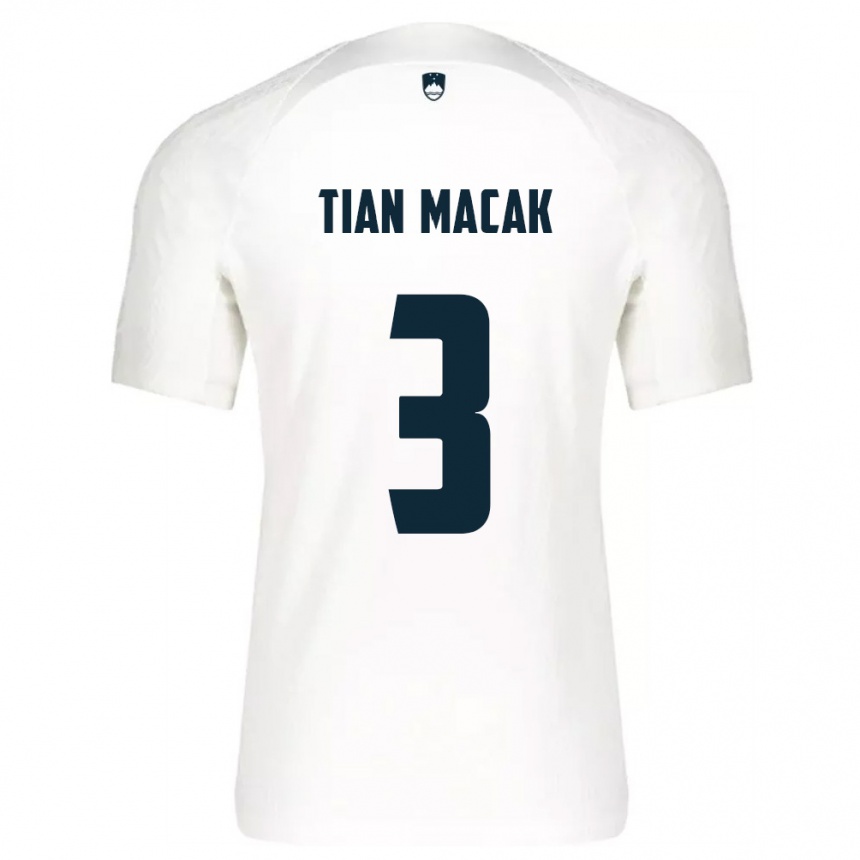 גברים כדורגל סלובניה Tian Macak #3 לבן כחול ג'רזי ביתית 26-28