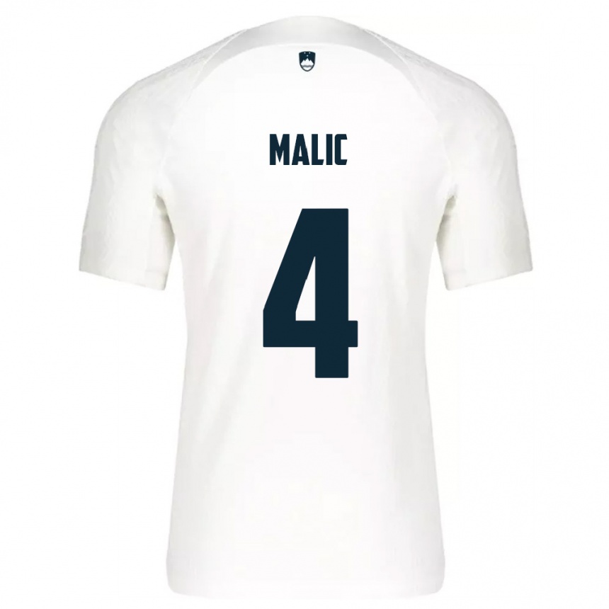 גברים כדורגל סלובניה Arjan Malic #4 לבן כחול ג'רזי ביתית 26-28
