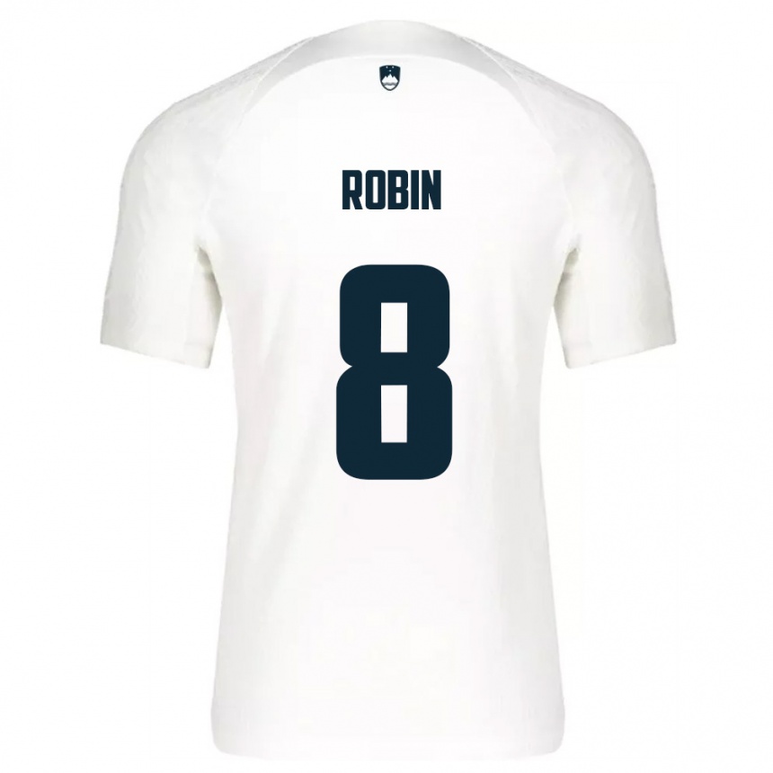 גברים כדורגל סלובניה Jaka Robin #8 לבן כחול ג'רזי ביתית 26-28
