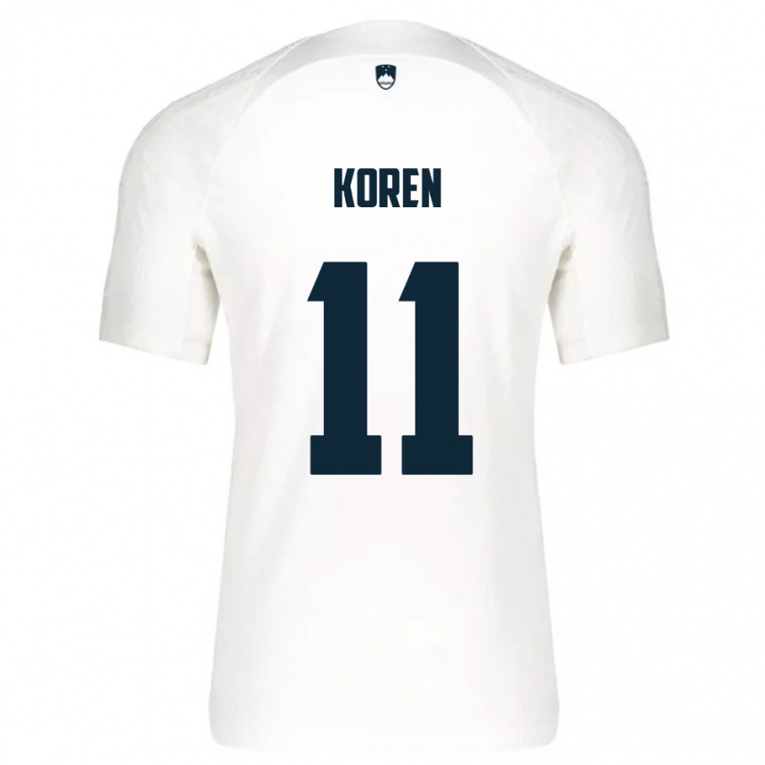 גברים כדורגל סלובניה Vid Koren #11 לבן כחול ג'רזי ביתית 26-28