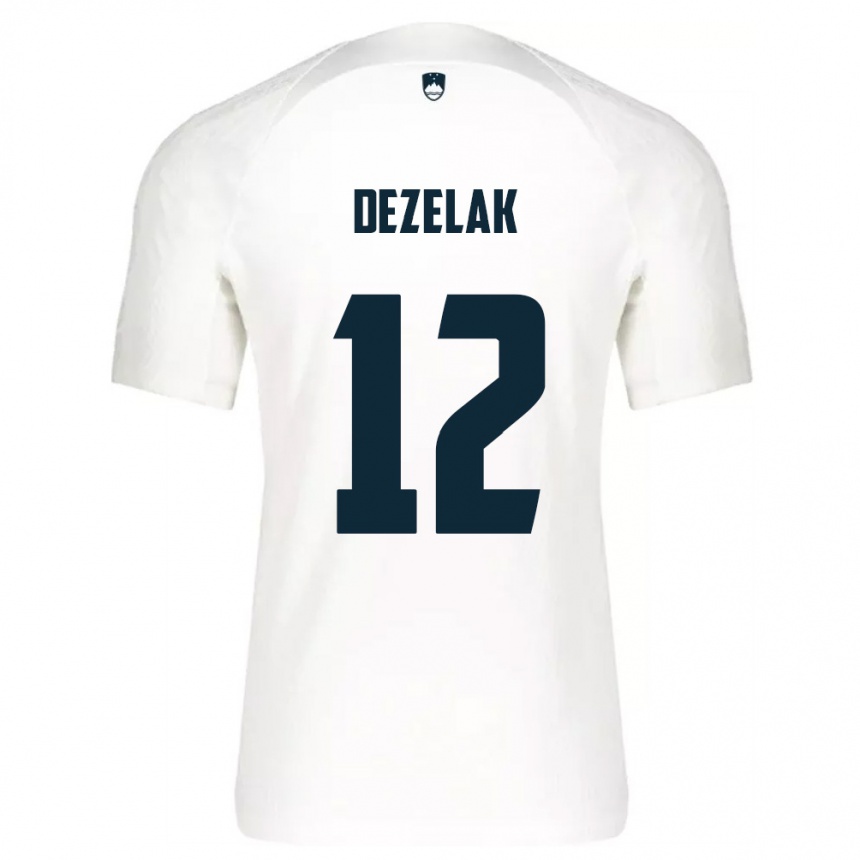 גברים כדורגל סלובניה Matej Dezelak #12 לבן כחול ג'רזי ביתית 26-28
