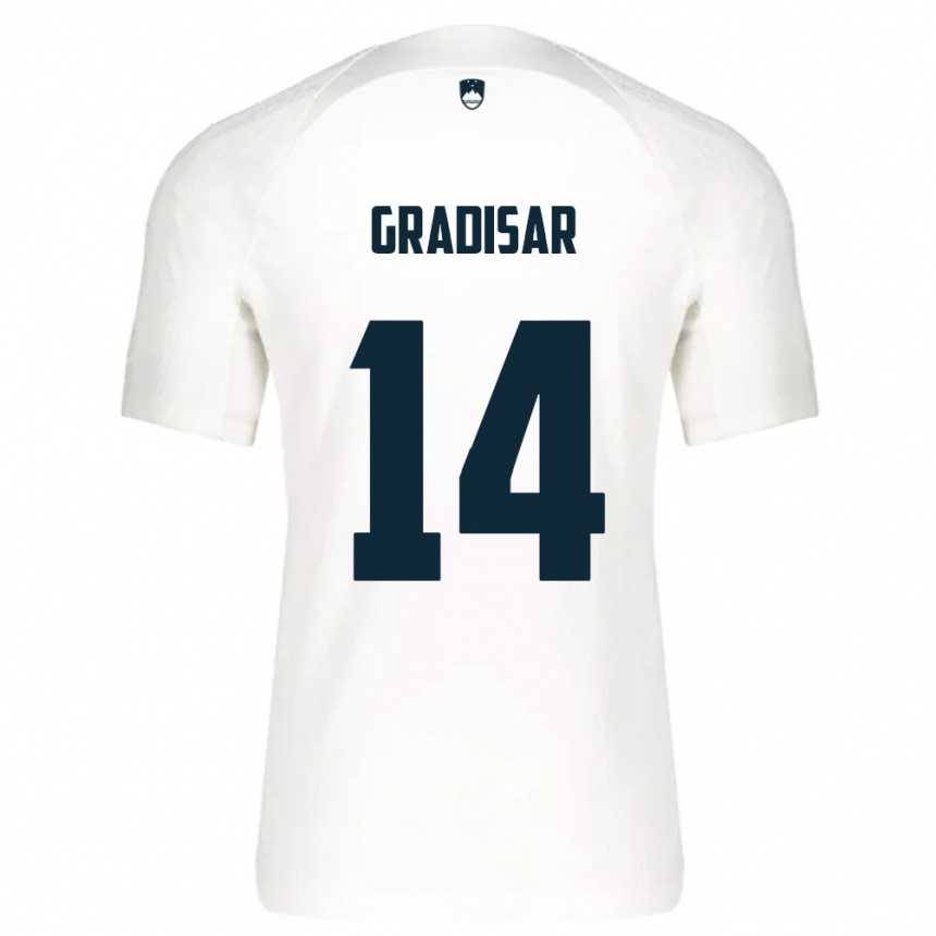 גברים כדורגל סלובניה Nejc Gradisar #14 לבן כחול ג'רזי ביתית 26-28