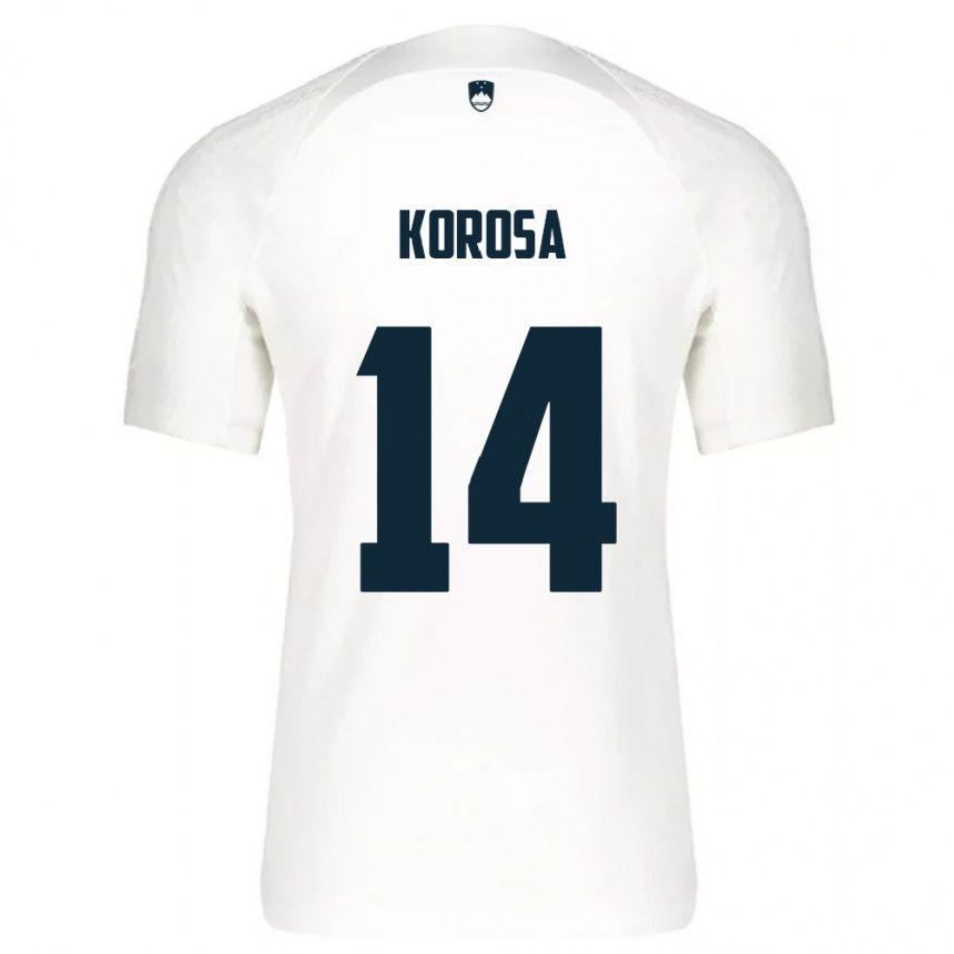 גברים כדורגל סלובניה Anej Koroša #14 לבן כחול ג'רזי ביתית 26-28