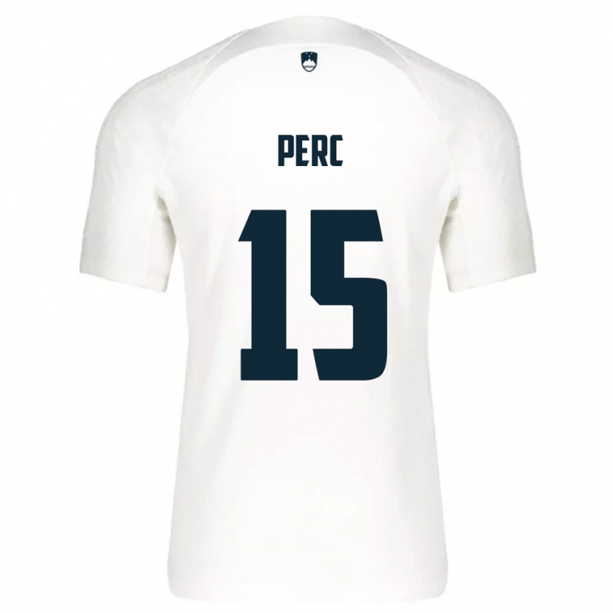 גברים כדורגל סלובניה Nick Perc #15 לבן כחול ג'רזי ביתית 26-28