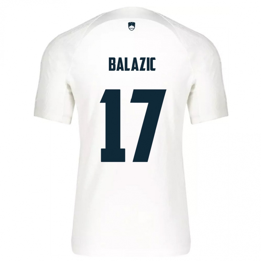 גברים כדורגל סלובניה Maj Balazic #17 לבן כחול ג'רזי ביתית 26-28