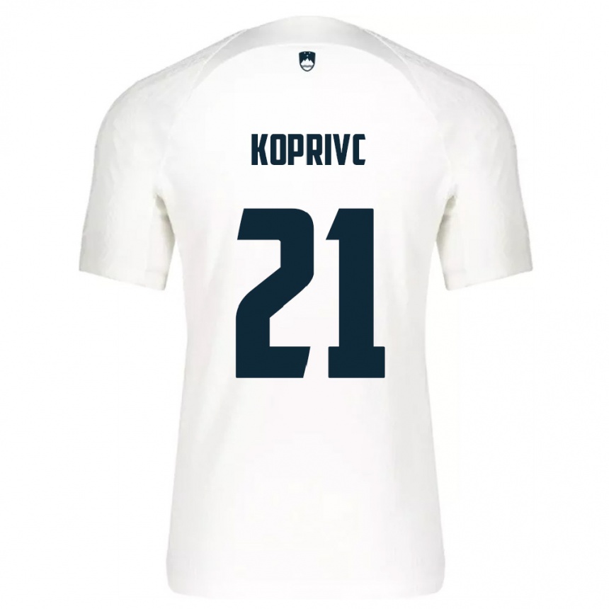 גברים כדורגל סלובניה Anej Koprivc #21 לבן כחול ג'רזי ביתית 26-28