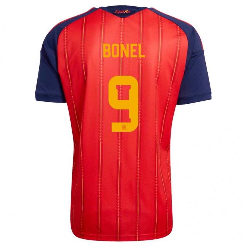 גברים כדורגל ספרד Asier Bonel #9 אדום כהה צהוב ג'רזי ביתית 26-28