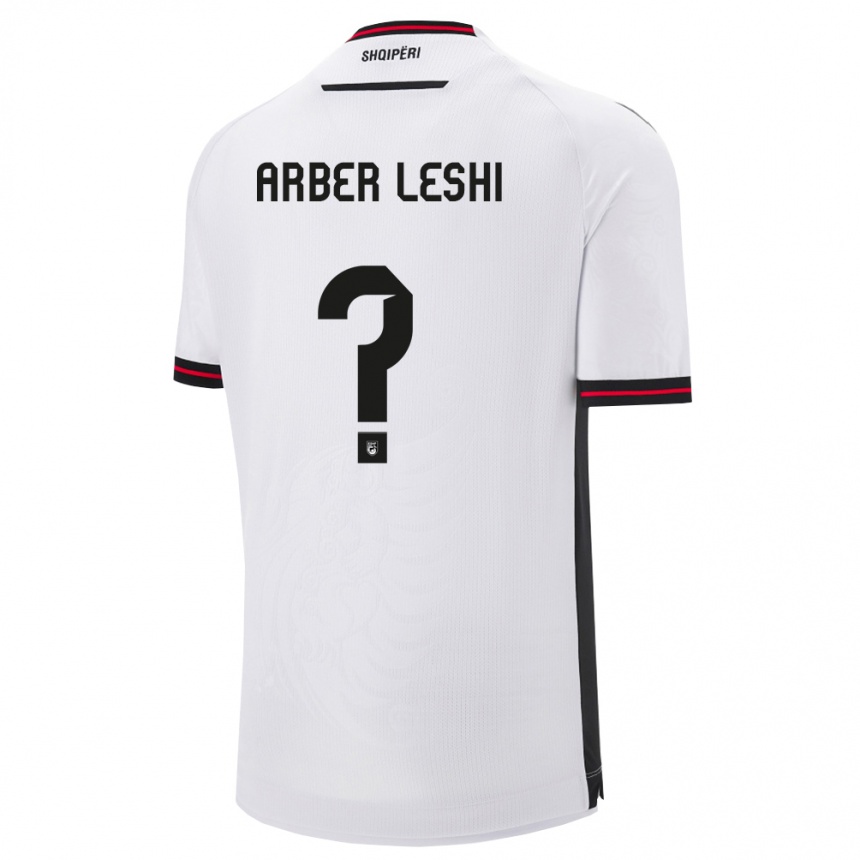גברים כדורגל אלבניה Arber Leshi #0 לבן שחור הרחק ג'רזי 26-28