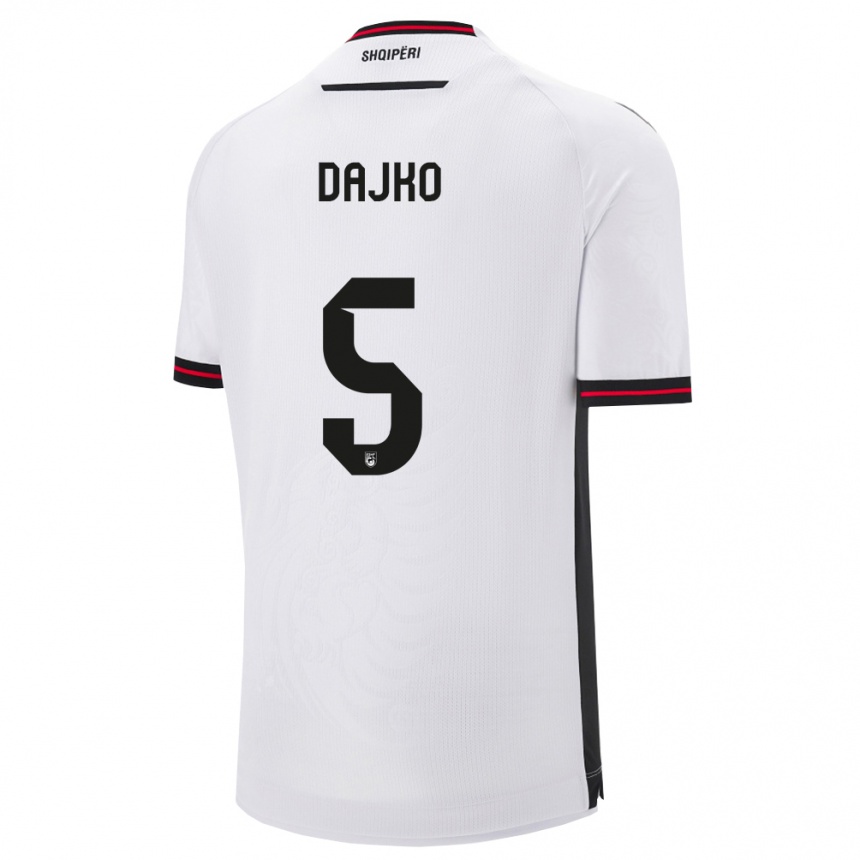 גברים כדורגל אלבניה Ajdi Dajko #5 לבן שחור הרחק ג'רזי 26-28