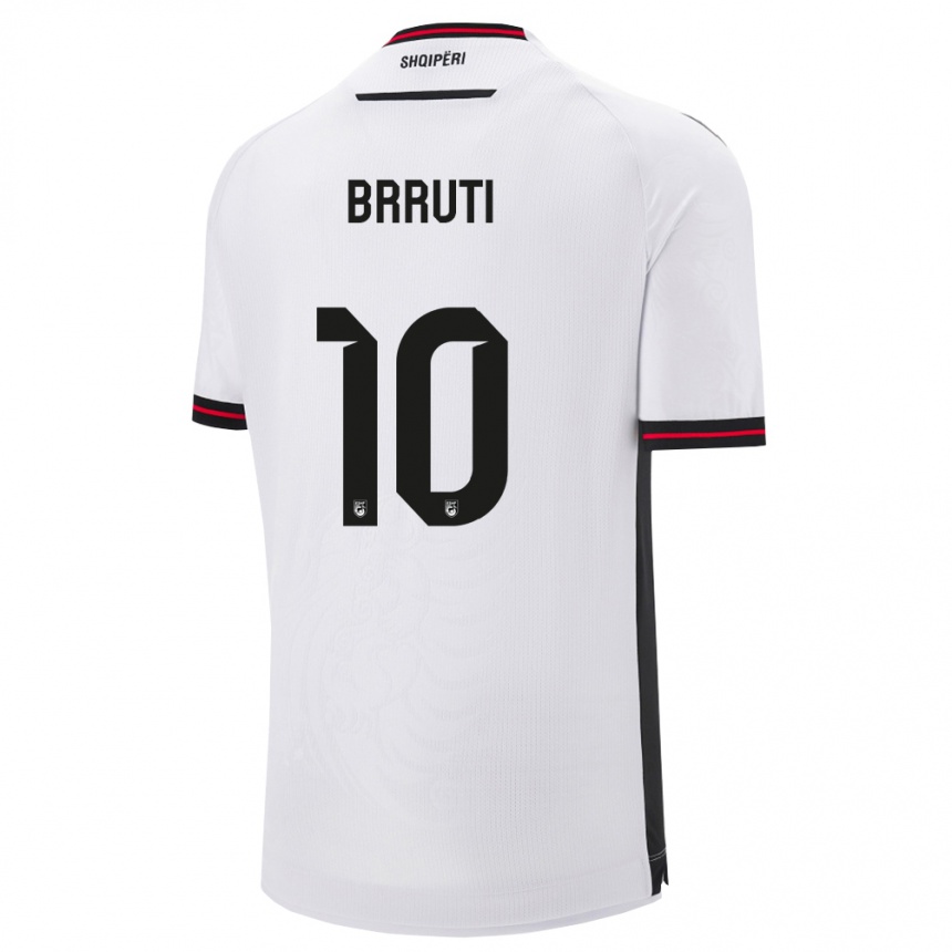גברים כדורגל אלבניה Etnik Brruti #10 לבן שחור הרחק ג'רזי 26-28