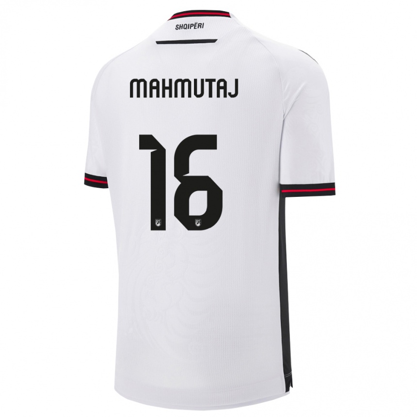 גברים כדורגל אלבניה Alvin Mahmutaj #16 לבן שחור הרחק ג'רזי 26-28