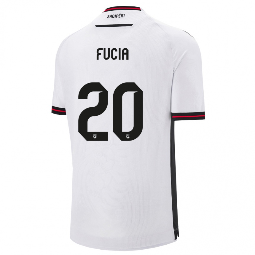גברים כדורגל אלבניה Bora Fucia #20 לבן שחור הרחק ג'רזי 26-28