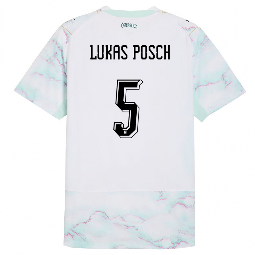 גברים כדורגל אוסטריה Lukas Posch #5 לבן ירוק זהב הרחק ג'רזי 26-28