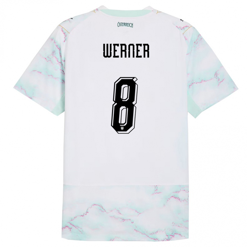 גברים כדורגל אוסטריה Jakob Werner #8 לבן ירוק זהב הרחק ג'רזי 26-28