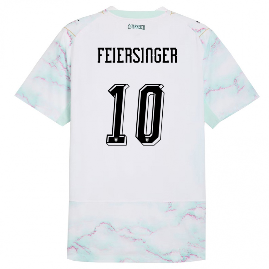 גברים כדורגל אוסטריה Laura Feiersinger #10 לבן ירוק זהב הרחק ג'רזי 26-28