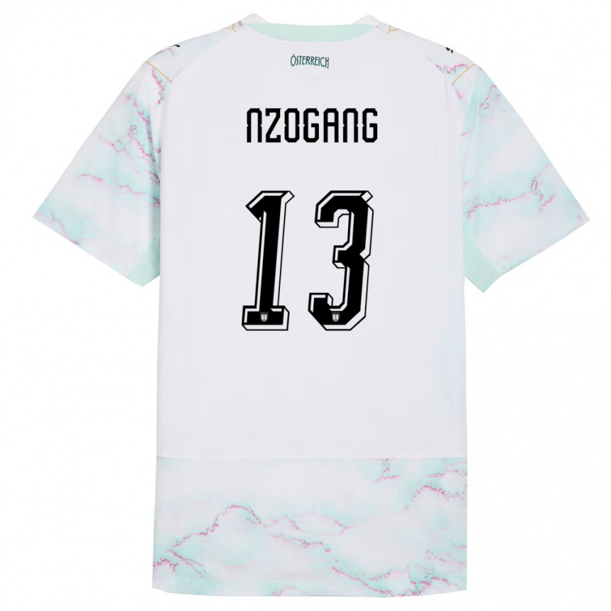 גברים כדורגל אוסטריה Kenny Nzogang #13 לבן ירוק זהב הרחק ג'רזי 26-28
