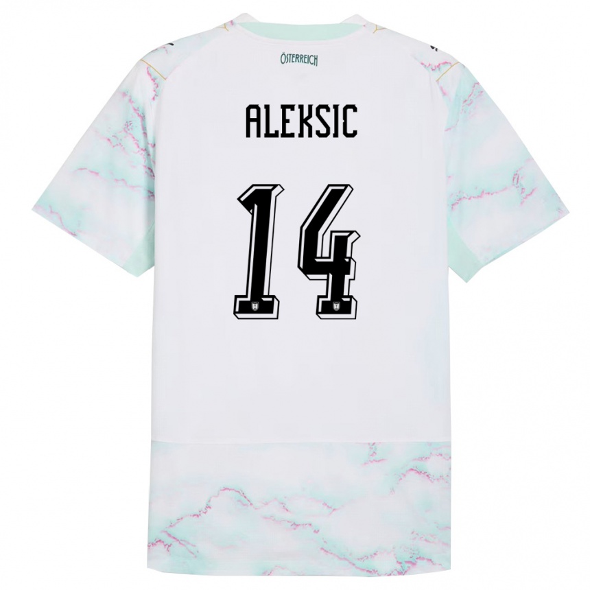 גברים כדורגל אוסטריה Filip Aleksic #14 לבן ירוק זהב הרחק ג'רזי 26-28