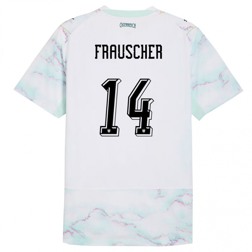 גברים כדורגל אוסטריה Daniel Frauscher #14 לבן ירוק זהב הרחק ג'רזי 26-28