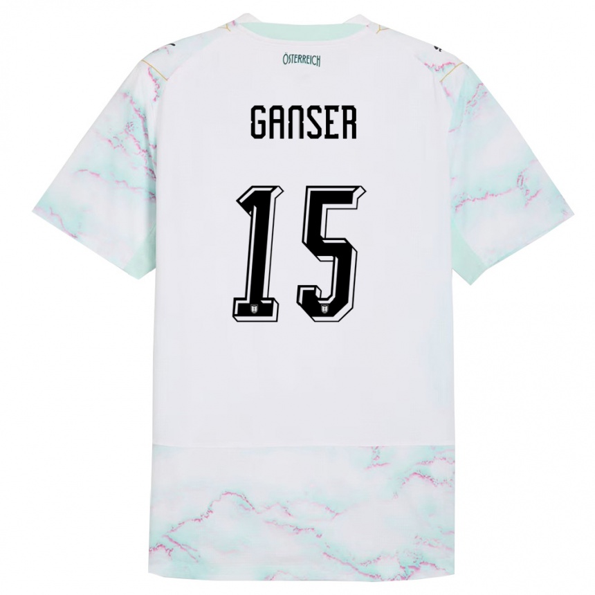 גברים כדורגל אוסטריה Emil Ganser #15 לבן ירוק זהב הרחק ג'רזי 26-28