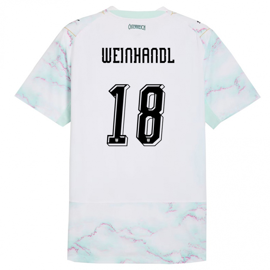 גברים כדורגל אוסטריה Luca Weinhandl #18 לבן ירוק זהב הרחק ג'רזי 26-28