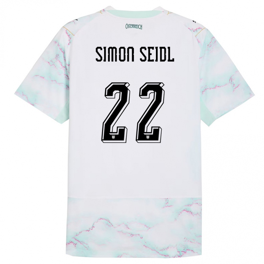 גברים כדורגל אוסטריה Simon Seidl #22 לבן ירוק זהב הרחק ג'רזי 26-28