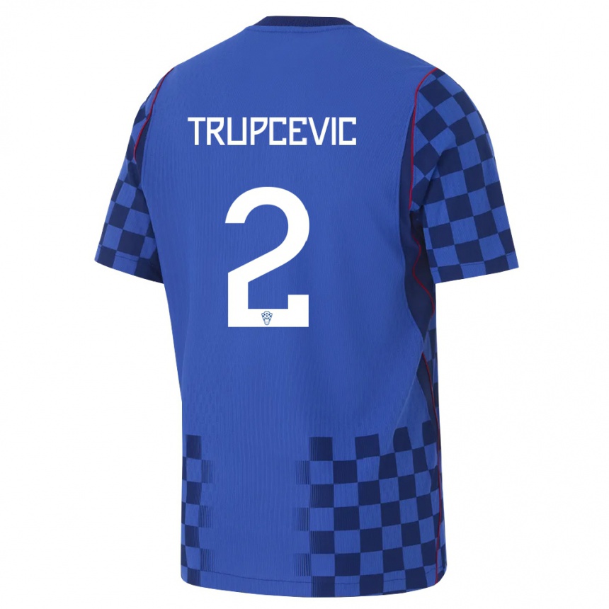 גברים כדורגל קרואטיה Lovro Trupcevic #2 כחול כהה אדום הרחק ג'רזי 26-28