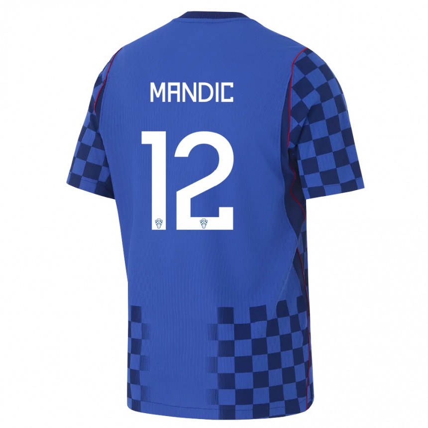 גברים כדורגל קרואטיה Ivan Mandic #12 כחול כהה אדום הרחק ג'רזי 26-28