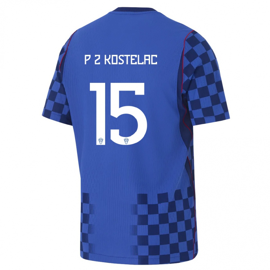 גברים כדורגל קרואטיה Petar Zvonimir Kostelac #15 כחול כהה אדום הרחק ג'רזי 26-28