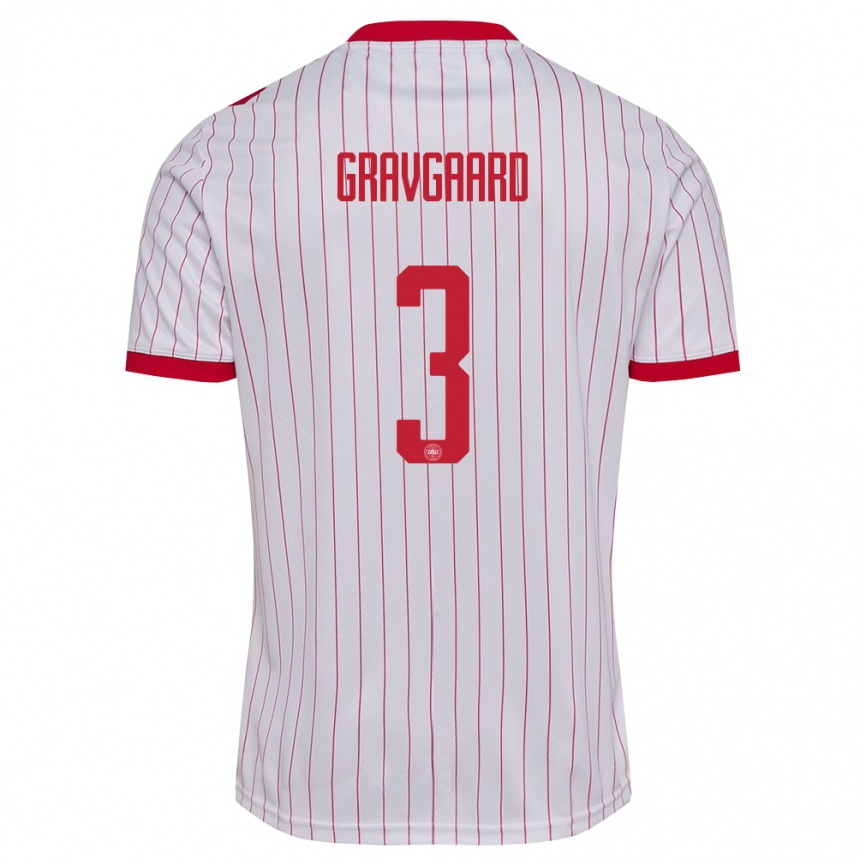 גברים כדורגל דנמרק Gustav Gravgaard #3 לבן אדום הרחק ג'רזי 26-28