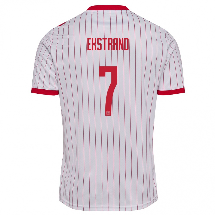 גברים כדורגל דנמרק Tobias Ekstrand #7 לבן אדום הרחק ג'רזי 26-28