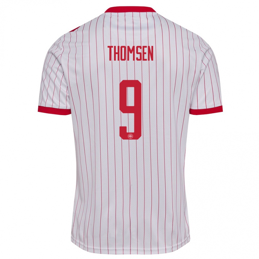 גברים כדורגל דנמרק Tristan Thomsen #9 לבן אדום הרחק ג'רזי 26-28