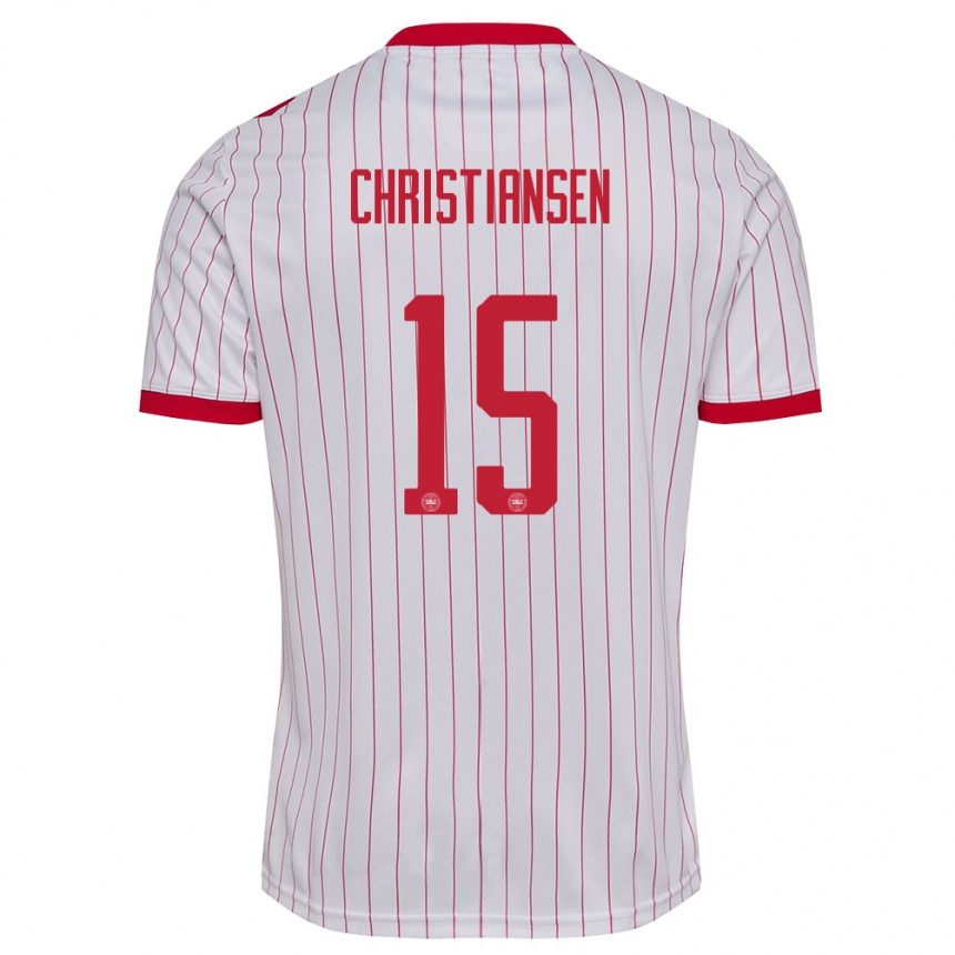 גברים כדורגל דנמרק Anton Christiansen #15 לבן אדום הרחק ג'רזי 26-28