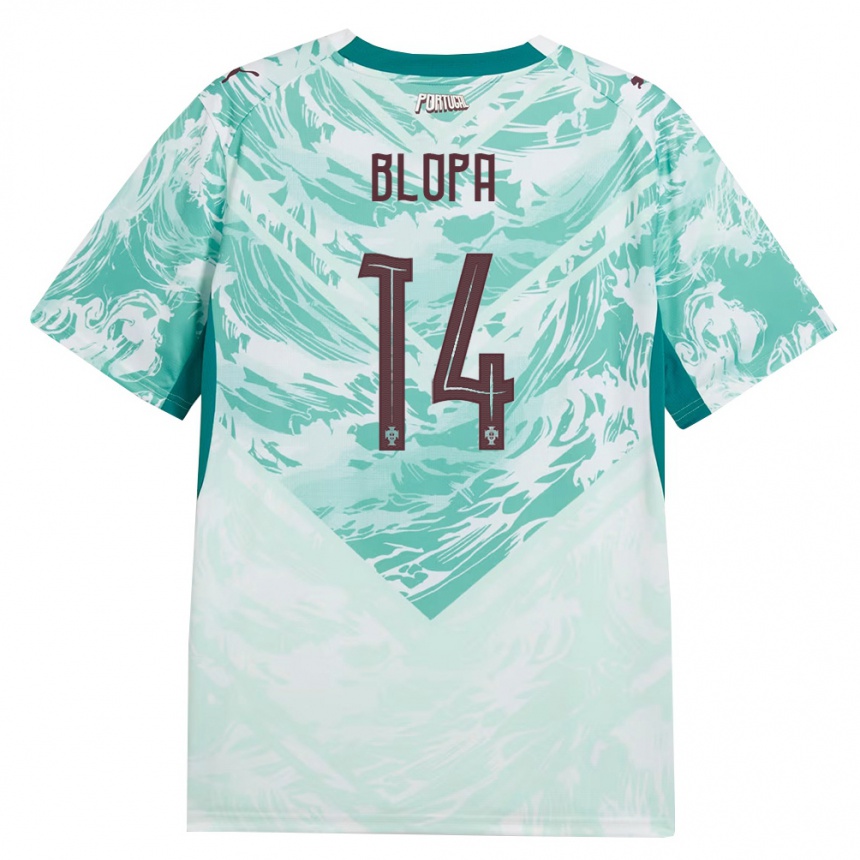 גברים כדורגל פורטוגל Salvador Blopa #14 כחול שמיים לבן ירוק הרחק ג'רזי 26-28