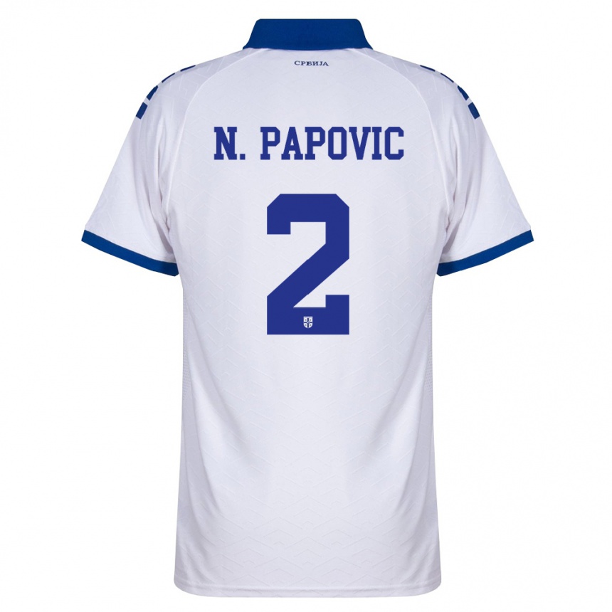 גברים כדורגל סרביה Niksa Papovic #2 כהה לבן אדום הרחק ג'רזי 26-28