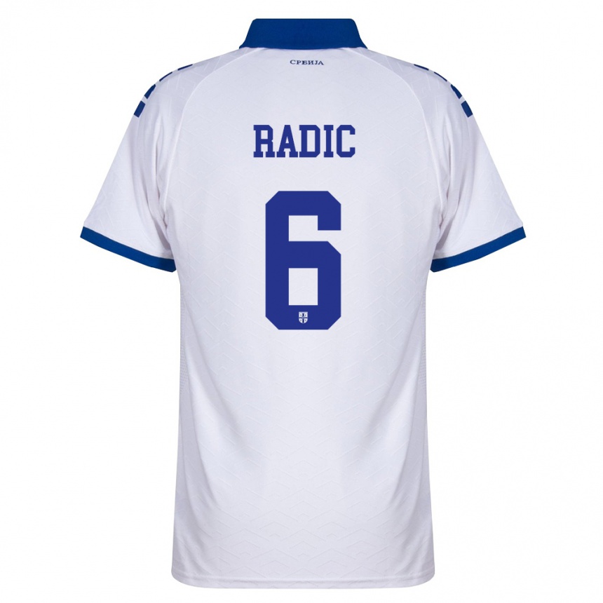 גברים כדורגל סרביה Mihailo Radic #6 כהה לבן אדום הרחק ג'רזי 26-28