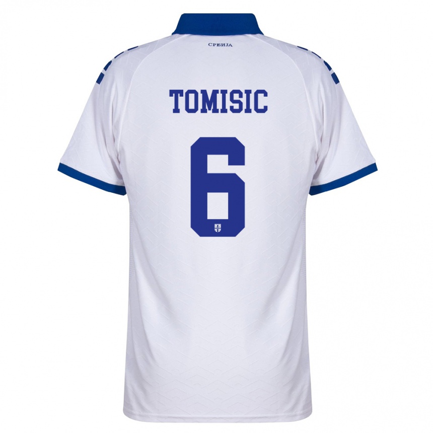 גברים כדורגל סרביה Vukasin Tomisic #6 כהה לבן אדום הרחק ג'רזי 26-28