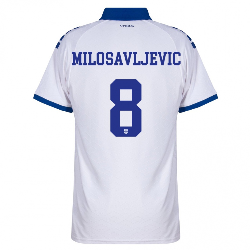 גברים כדורגל סרביה Jovan Milosavljevic #8 כהה לבן אדום הרחק ג'רזי 26-28